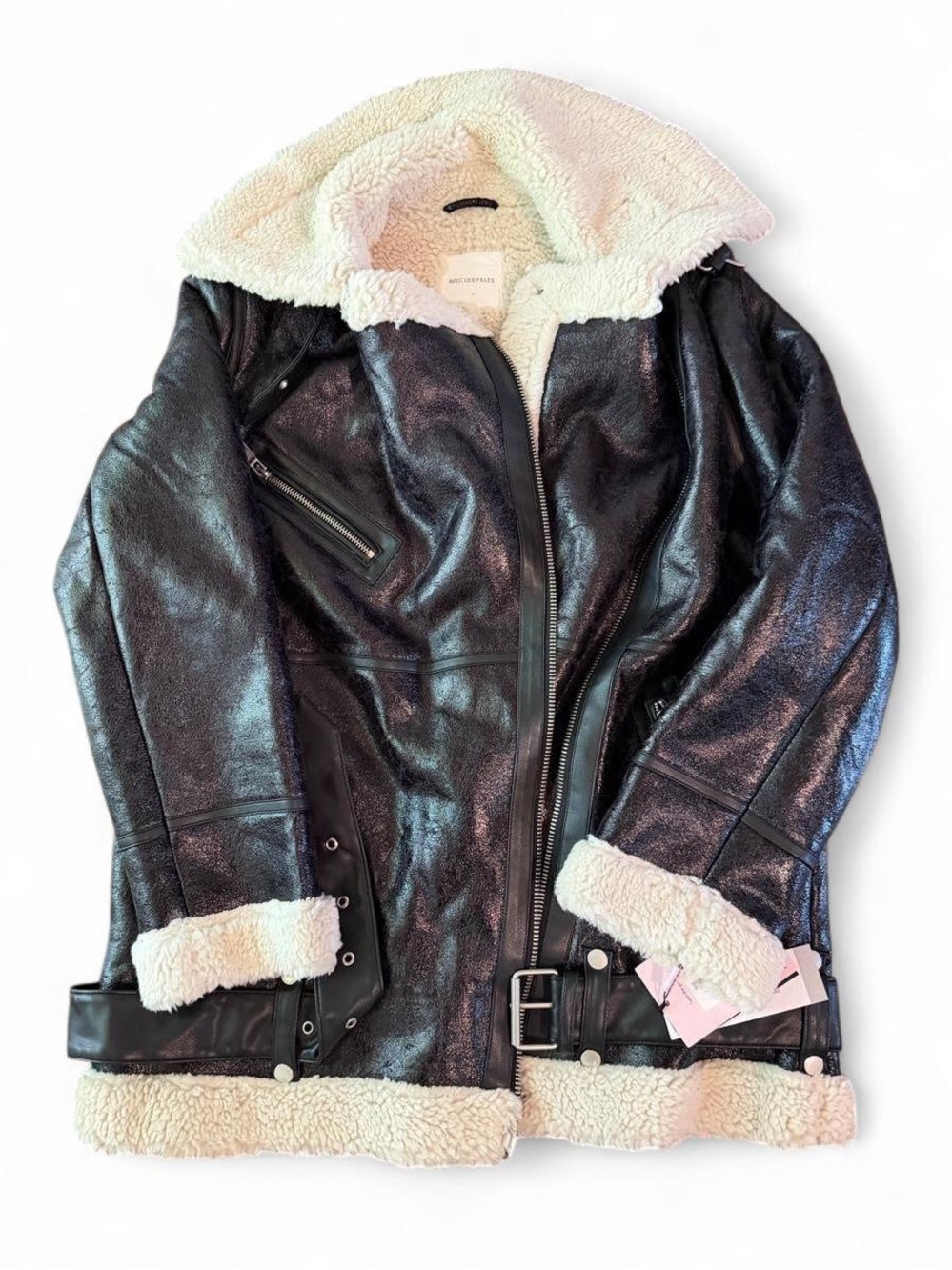 Avec Les Filles Black Faux-Leather Shearling-Trim Jacket